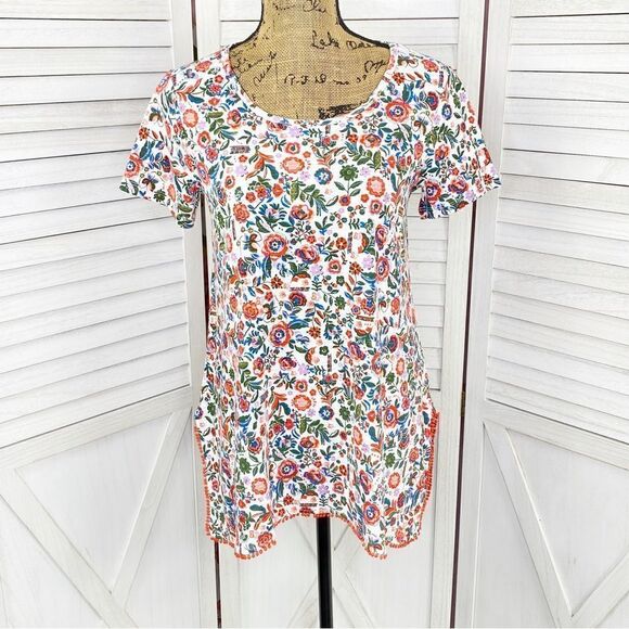 C Wonder Floral PomPom Hem Tunic Tee Shirt White Multi XXS - Picture 1 of 12